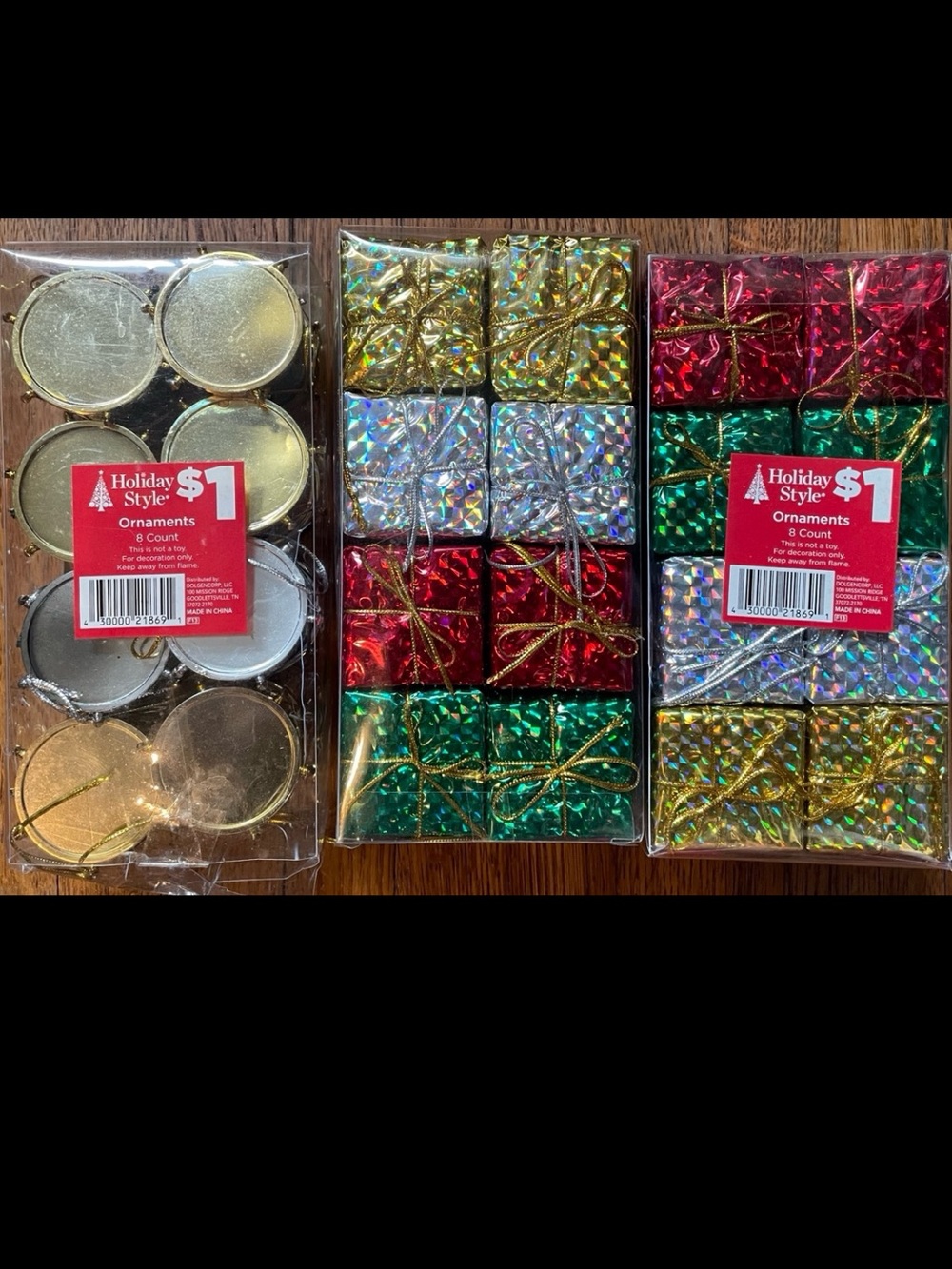 3 packs of 8 Count Holiday Ornaments